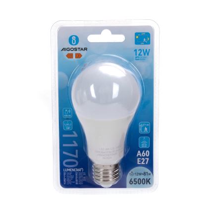 LED sijalica sa senzorom pokreta i sumraka A60 E27/12W/230V 6500K - Aigostar