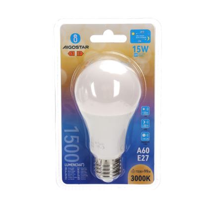 LED sijalica sa senzorom sumraka A60 E27/15W/230V 3000K - Aigostar