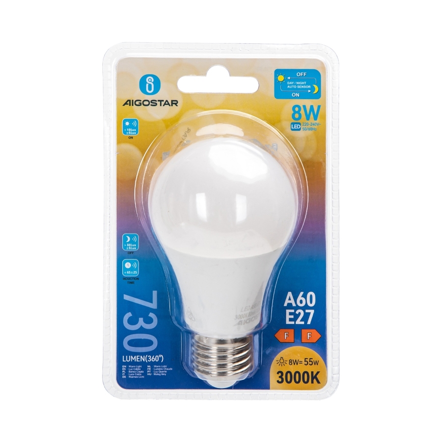LED sijalica sa senzorom sumraka A60 E27/8W/230V 3000K - Aigostar