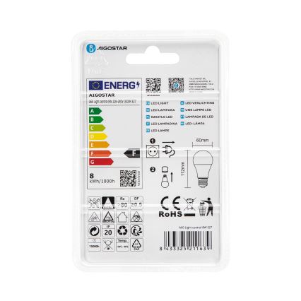 LED sijalica sa senzorom sumraka A60 E27/8W/230V 3000K - Aigostar