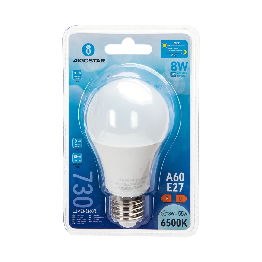 LED sijalica sa senzorom sumraka A60 E27/8W/230V 6500K - Aigostar