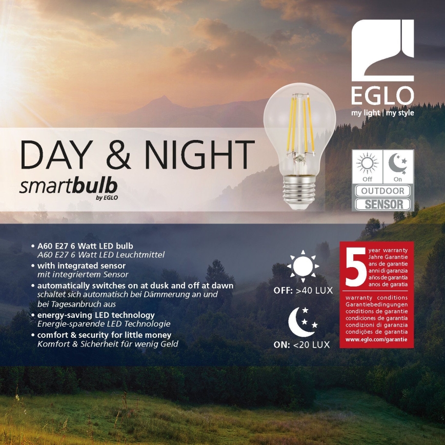 LED sijalica sa senzorom sumraka VINTAGE A60 E27/6W/230V 3000K - Eglo 11886