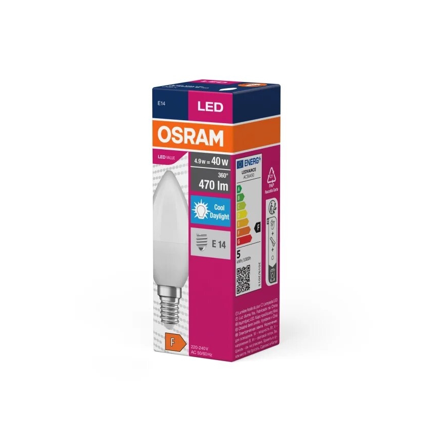 LED sijalica VALUE B40 E14/4,9W/230V 6500K - Osram