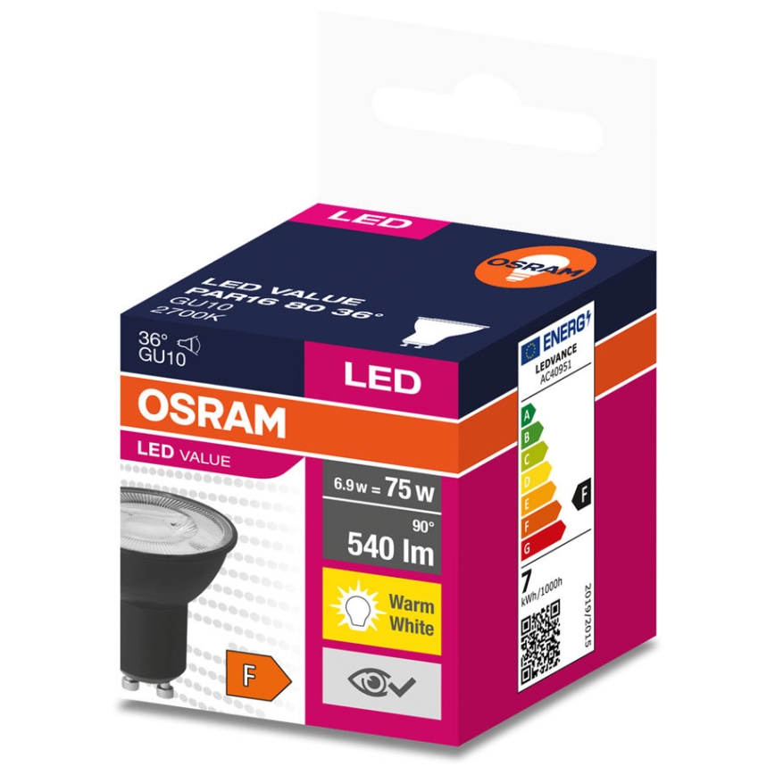 LED sijalica VALUE PAR16 GU10/6,9W/230V 2700K 36° crna - Ledvance