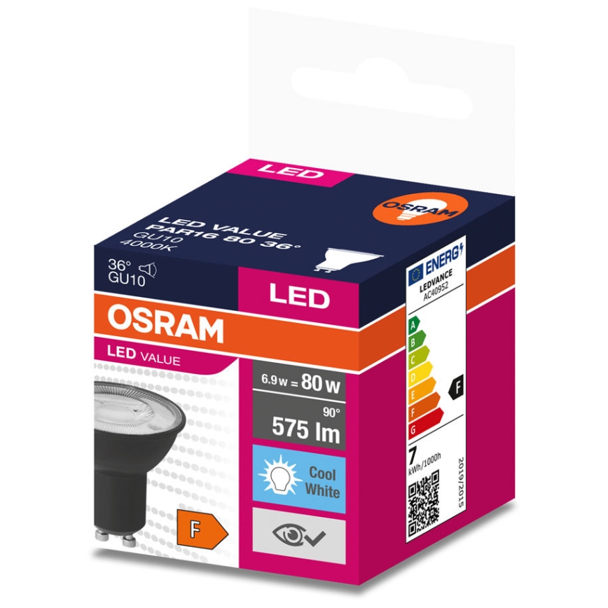 LED sijalica VALUE PAR16 GU10/6,9W/230V 6500K 36° crna - Ledvance