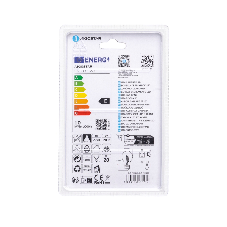 LED sijalica VINTAGE A60 E27/10W/230V 2200K - Aigostar