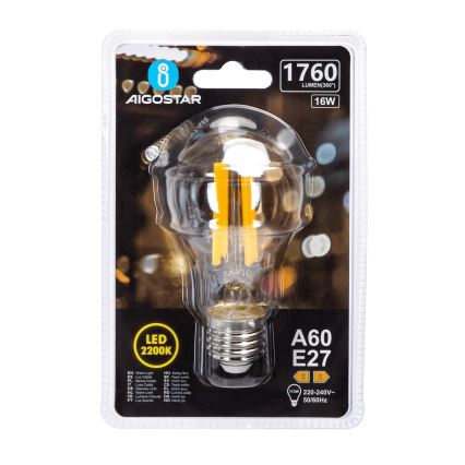 LED sijalica VINTAGE A60 E27/16W/230V 2200K - Aigostar