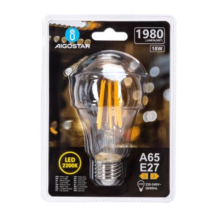 LED sijalica VINTAGE A65 E27/18W/230V 2200K - Aigostar