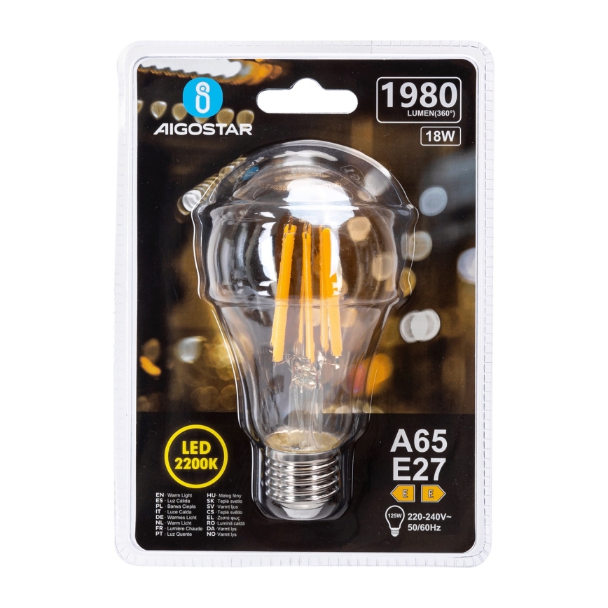 LED sijalica VINTAGE A65 E27/18W/230V 2200K - Aigostar