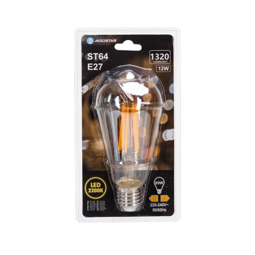 LED Sijalica VINTAGE ST64 E27/12W/230V 2200K - Aigostar