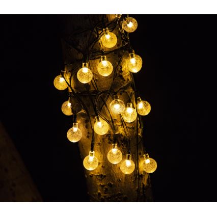 LED solarni dekorativni lanac BUBBLE GLASS 20×LED/8 funkcija 4,85 m 600 mAh IP44 toplo belo