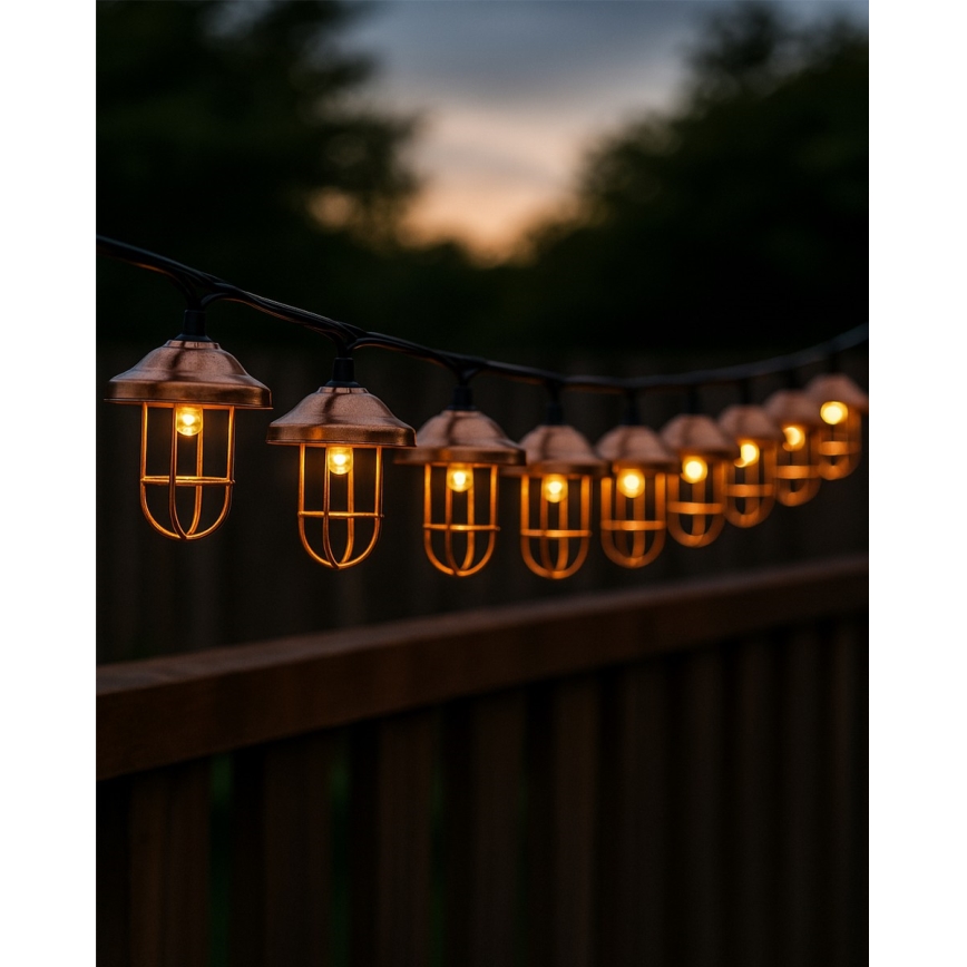 LED solarna girlanda 10xLED/1,2V 300 mAh 3,8 m IP44 u boji bakra