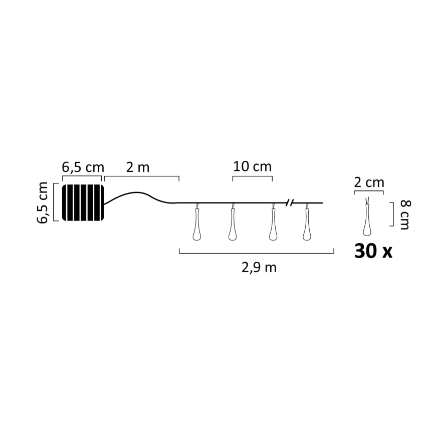 LED solarna girlanda ICE 30xLED/1,2V 300 mAh IP44