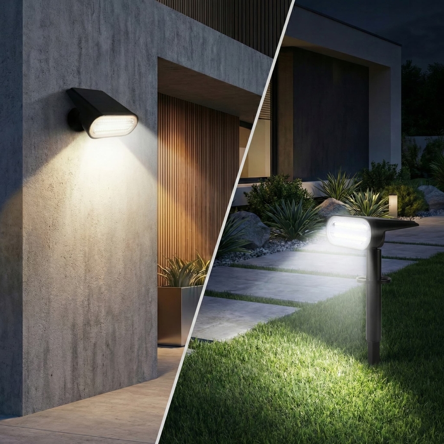 LED solarna lampa 2u1 LED/3,7V 1200 mAh IP54 crna