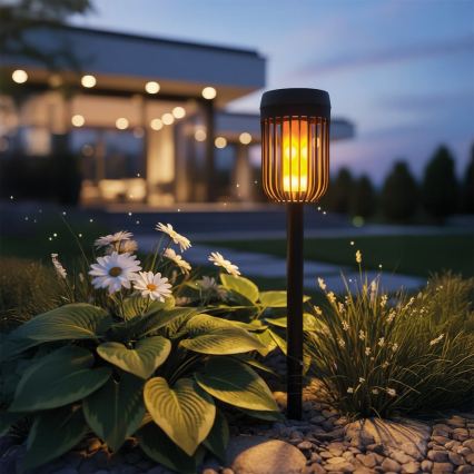 LED solarna lampa FLAME LED/1,2V 100 mAh 1800K 37 cm IP44 crna
