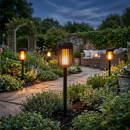 LED solarna lampa FLAME LED/1,2V 100 mAh 1800K 37 cm IP44 crna