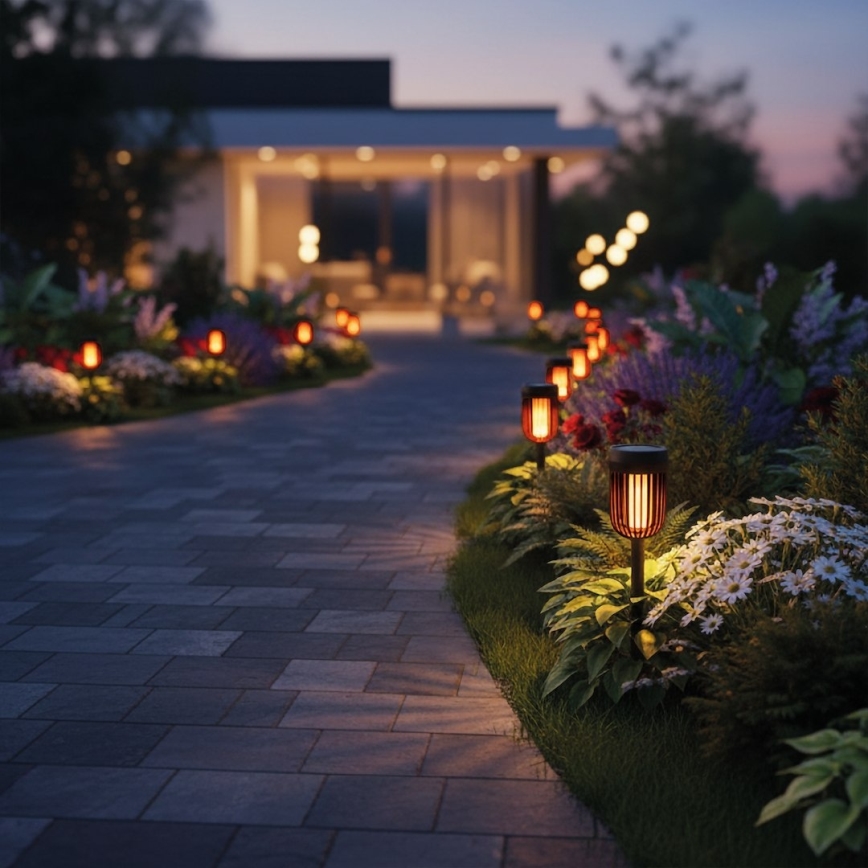 LED solarna lampa FLAME LED/1,2V 100 mAh 1800K 37 cm IP44 crna