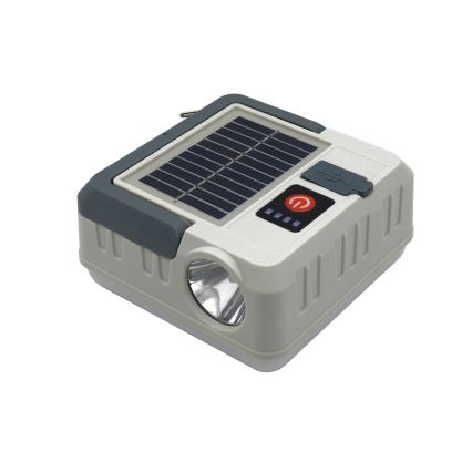 LED prigušiva punjiva solarna lampa sa funkcijom powerbanke LED/1W/5,5V 8000K IPX4 1200 mAh siva