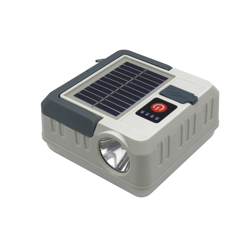 LED prigušiva punjiva solarna lampa sa funkcijom powerbanke LED/1W/5,5V 8000K IPX4 1200 mAh siva
