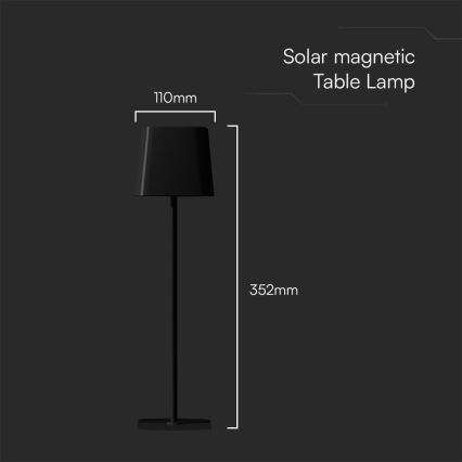 Solarna LED prigušiva magnetska dodirna punjiva stona lampa LED/5W/5V 3000-6000K 3600 mAh IP65 crna
