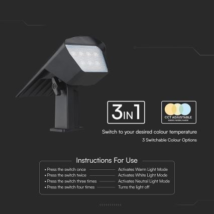 LED solarna svetiljka 2u1 LED/1,3W/3,7V 3000/4000/6400K IP65 1200 mAh