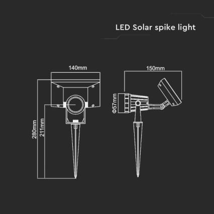 LED solarna svetiljka SPIKE LED/2W/5,5V IP65 6400K 1200 mAh