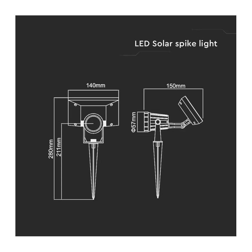 LED solarna svetiljka SPIKE LED/2W/5,5V IP65 6400K 1200 mAh