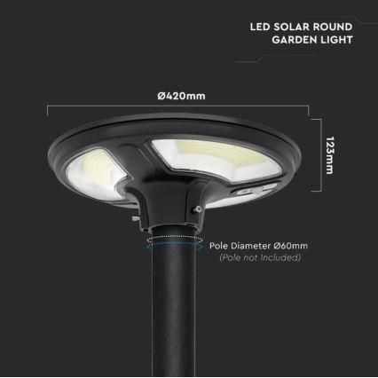 LED solarna ulična lampa sa senzorom LED/10W/3,2V 6500K IP65 25000 mAh + daljinski upravljač