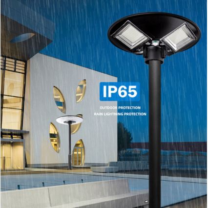 LED prigušiva solarna ulična lampa sa senzorom LED/15W/6V 11000 mAh 6500K IP65 crna + daljinski upravljač