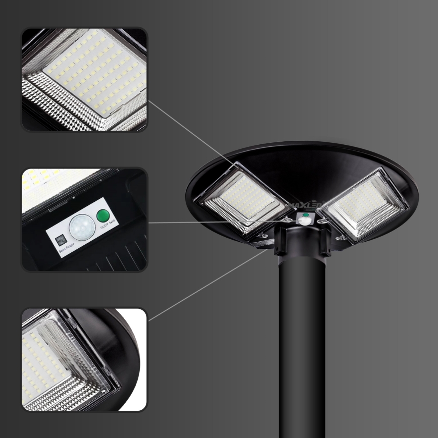 LED prigušiva solarna ulična lampa sa senzorom LED/15W/6V 11000 mAh 6500K IP65 crna + daljinski upravljač