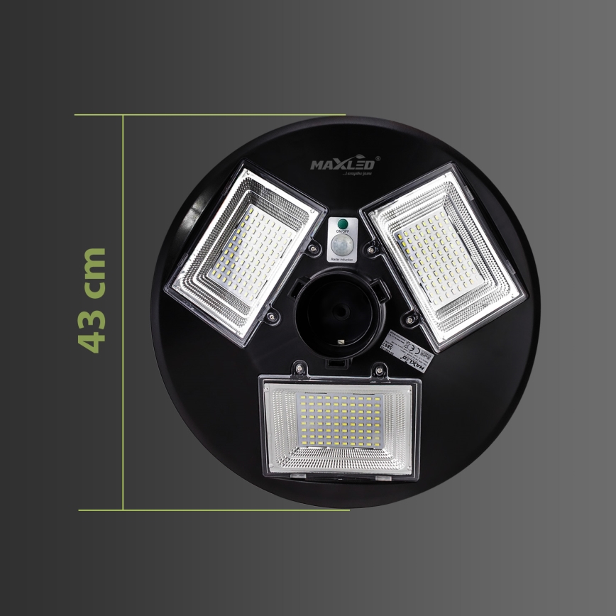 LED prigušiva solarna ulična lampa sa senzorom LED/15W/6V 11000 mAh 6500K IP65 crna + daljinski upravljač