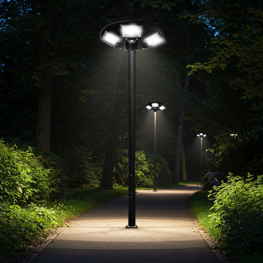LED prigušiva solarna ulična lampa sa senzorom LED/22W/6V 18000 mAh 6500K IP65 crna + daljinski upravljač