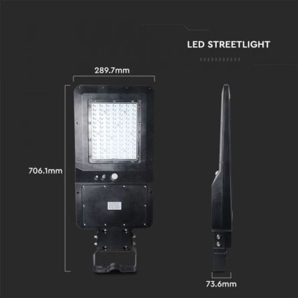 LED solarna ulična lampa sa senzorom LED/40W/9,6V IP65 6000K 12000 mAh + daljinski upravljač