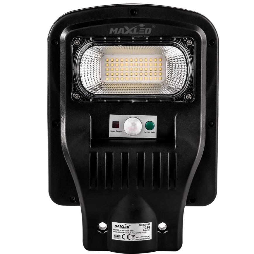 LED prigušiva solarna ulična svetiljka sa senzorom LED/60W/6V 5500 mAh 6500K IP65 crna + daljinski upravljač