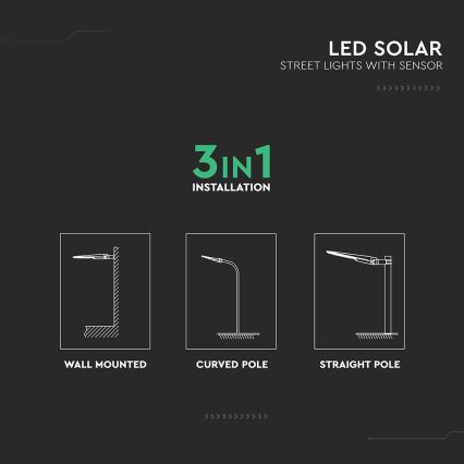 LED solarna ulična svetiljka sa senzorom LED/20W/7,4V IP65 5400 mAh