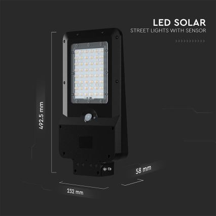 LED solarna ulična svetiljka sa senzorom LED/20W/7,4V IP65 5400 mAh