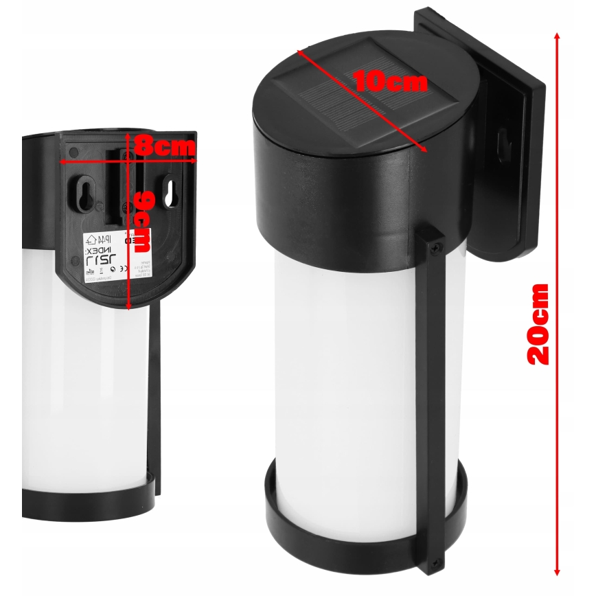 LED solarna zidna lampa LED/3,7V 300 mAh IP44 crna