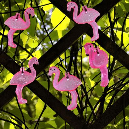 LED solarni dekorativni lanac 10xLED/1,2V 300 mAh 3,8 m IP44 flamingo