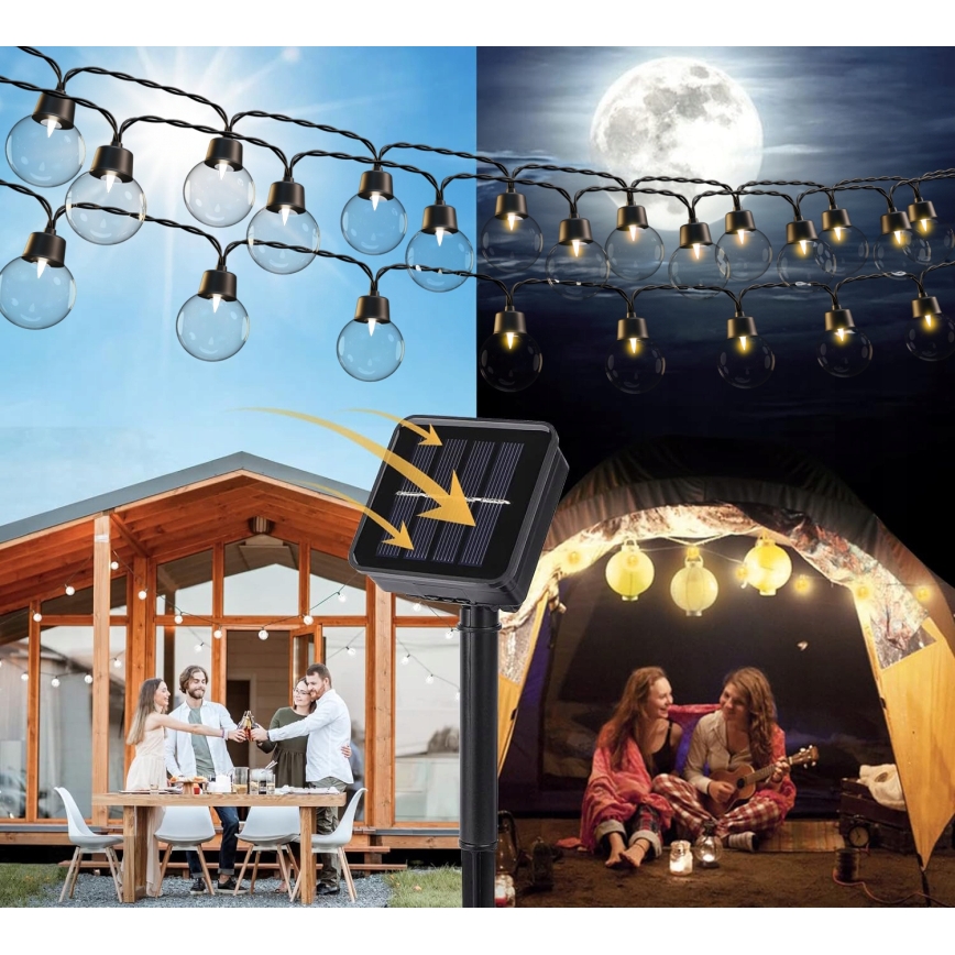 LED solarni dekorativni lanac 30xLED/8 funkcija 500 mAh 10,6 m IP67 topla bela