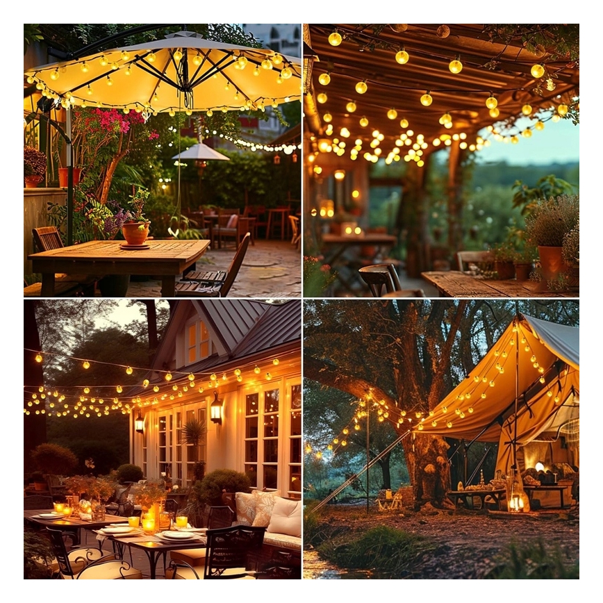 LED solarni dekorativni lanac 30xLED/8 funkcija 500 mAh 6,5 m IP67 topla bela