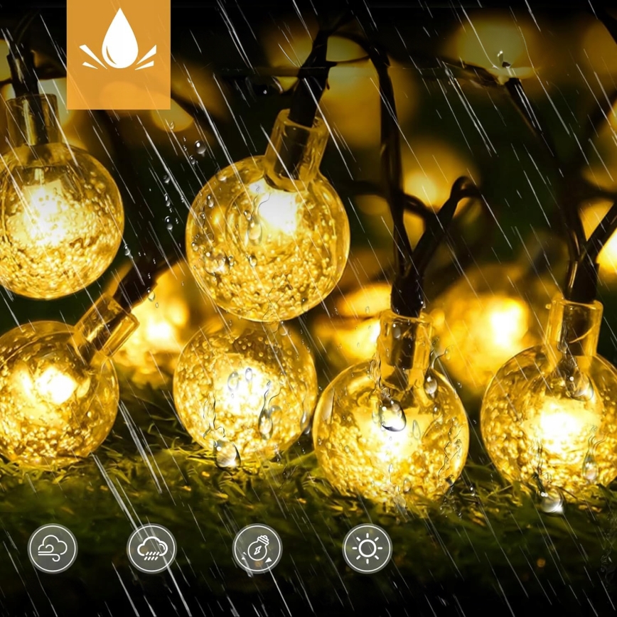 LED solarni dekorativni lanac 30xLED/8 funkcija 500 mAh 6,5 m IP67 topla bela