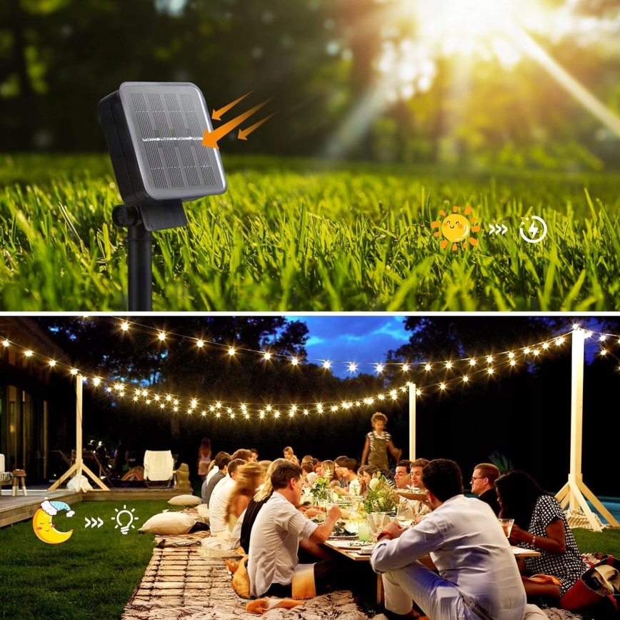 LED solarni dekorativni lanac 30xLED/8 funkcija 500 mAh 6,5 m IP67 topla bela
