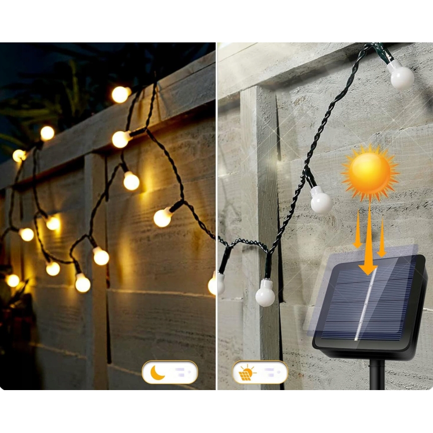 LED Solarni dekorativni lanac 50xLED/8 funkcija 500 mAh 9,5 m IP67 topla bela