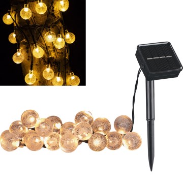 LED solarni dekorativni lanac BUBBLE GLASS 20×LED/8 funkcija 4,85 m 600 mAh IP44 toplo belo