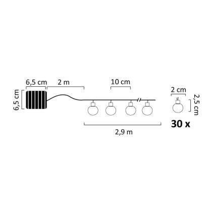 LED Solarni lanac 30xLED/8 funkcija 300 mAh 4,9m IP44 topla bela