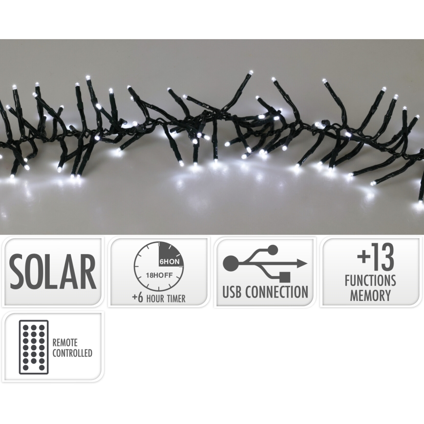 LED solarni lanac 768xLED/3,7V/13 funkcija 1200 mAh 8,6 m IP44 hladno bela + daljinski upravljač