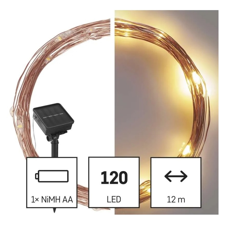 LED solarni lanac LED/2,4W/1,2V 1xAA 15 m IP44 3000K 600 mAh