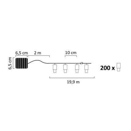 LED solarni lanac SHINE 200xLED/1,2V 600 mAh 21,9 m IP44
