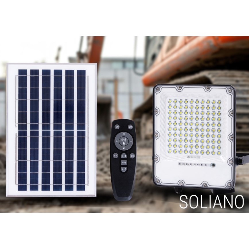LED prigušiva solarni reflektor LED/100W/3,2V 4500K IP65 crna + daljinsko upravljanje