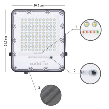 LED prigušiva solarni reflektor LED/100W/3,2V 4500K IP65 crna + daljinsko upravljanje